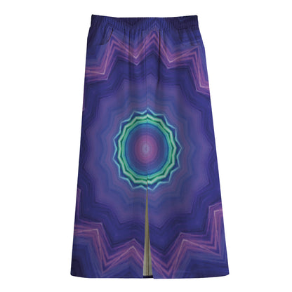 Purple And Blue Kaleidoscope Print Cotton Front Slit Maxi Skirt