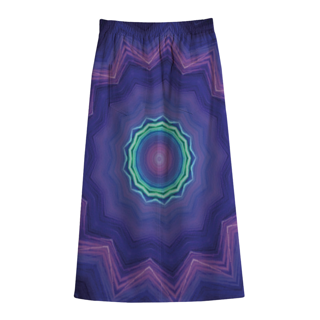 Purple And Blue Kaleidoscope Print Cotton Front Slit Maxi Skirt