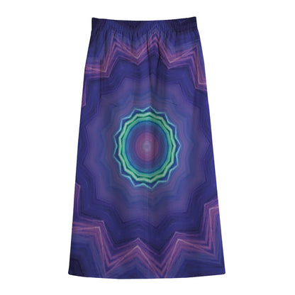 Purple And Blue Kaleidoscope Print Cotton Front Slit Maxi Skirt