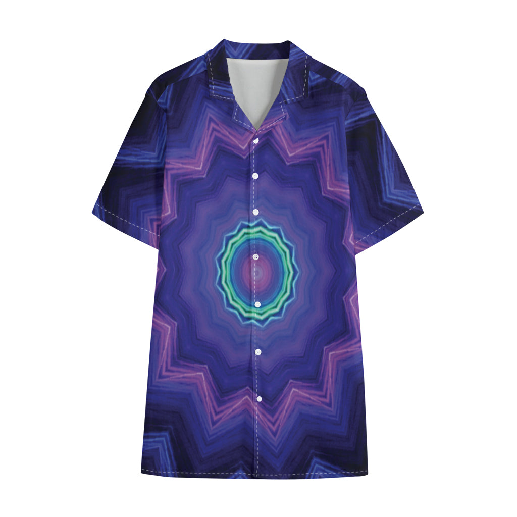 Purple And Blue Kaleidoscope Print Cotton Hawaiian Shirt