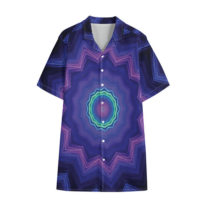 Purple And Blue Kaleidoscope Print Cotton Hawaiian Shirt