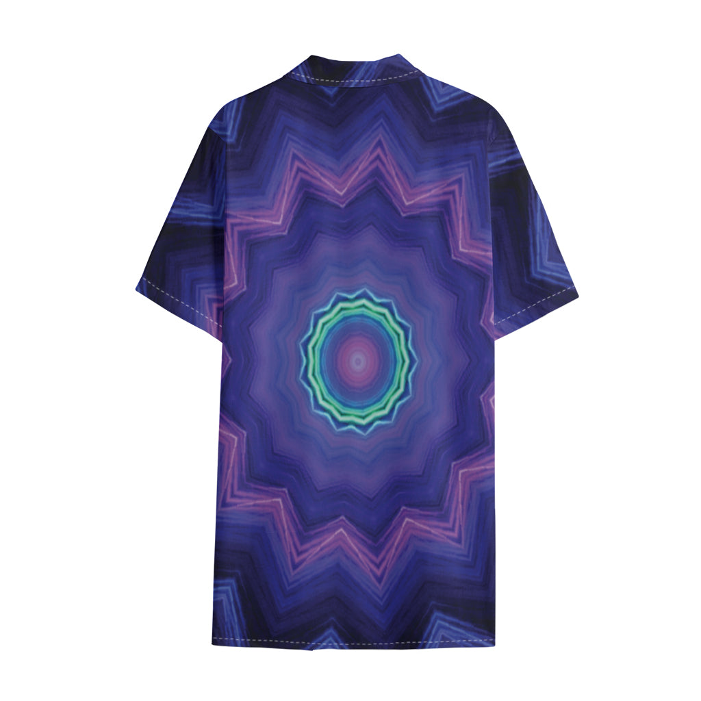 Purple And Blue Kaleidoscope Print Cotton Hawaiian Shirt