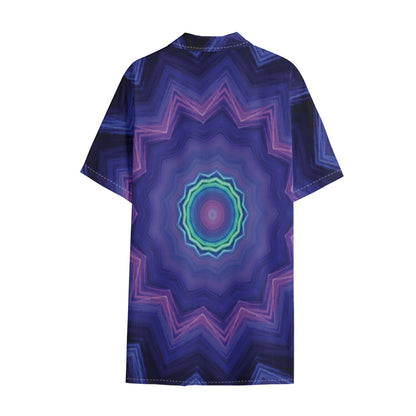 Purple And Blue Kaleidoscope Print Cotton Hawaiian Shirt
