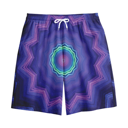 Purple And Blue Kaleidoscope Print Cotton Shorts