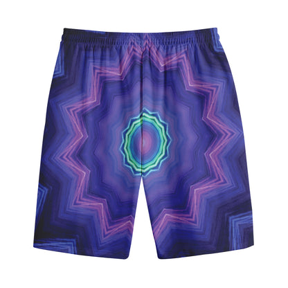 Purple And Blue Kaleidoscope Print Cotton Shorts
