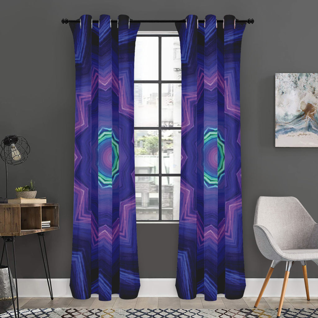 Purple And Blue Kaleidoscope Print Curtain