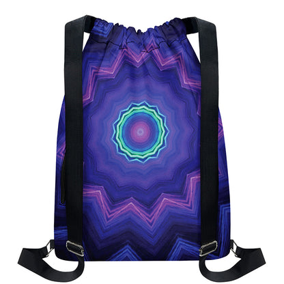 Purple And Blue Kaleidoscope Print Drawstring Backpack
