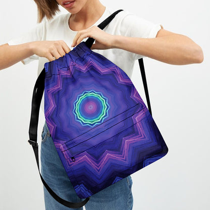 Purple And Blue Kaleidoscope Print Drawstring Backpack