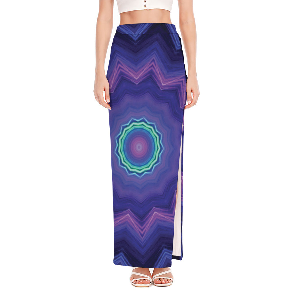 Purple And Blue Kaleidoscope Print High Slit Maxi Skirt