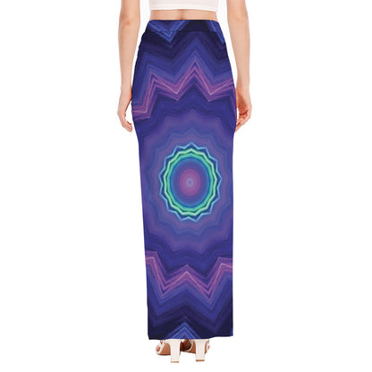 Purple And Blue Kaleidoscope Print High Slit Maxi Skirt
