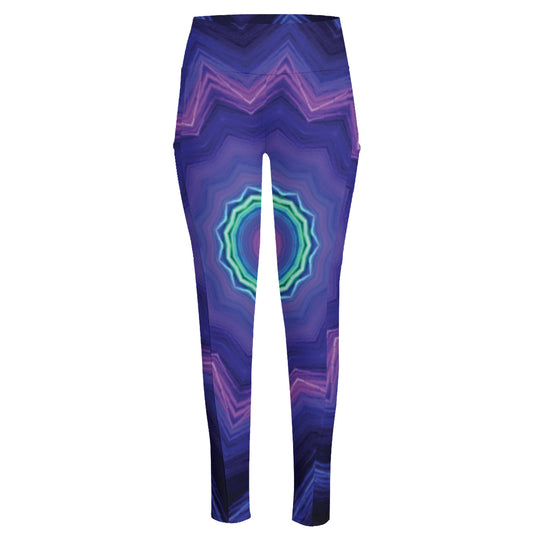 Purple And Blue Kaleidoscope Print High-Waisted Pocket Leggings