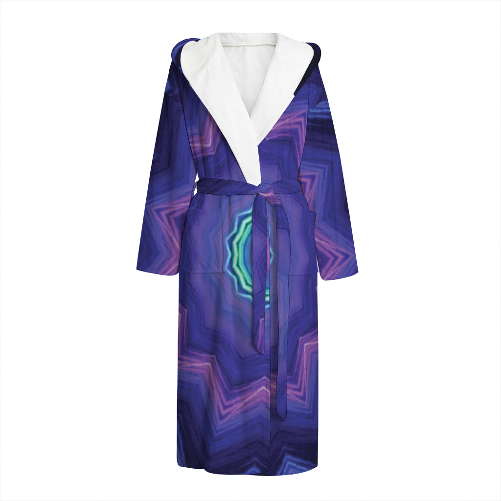Purple And Blue Kaleidoscope Print Hooded Bathrobe