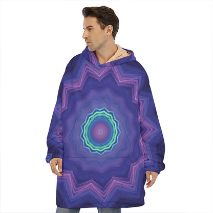Purple And Blue Kaleidoscope Print Hoodie Blanket