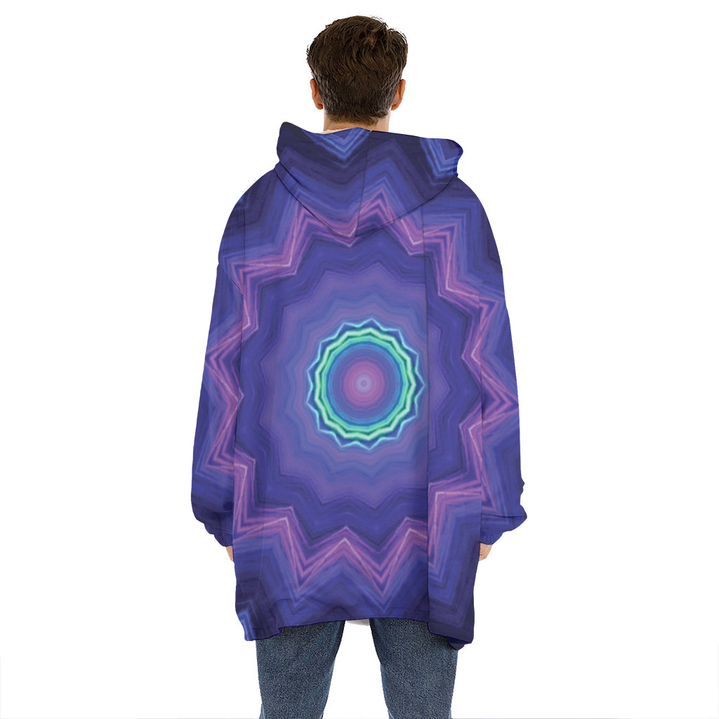 Purple And Blue Kaleidoscope Print Hoodie Blanket