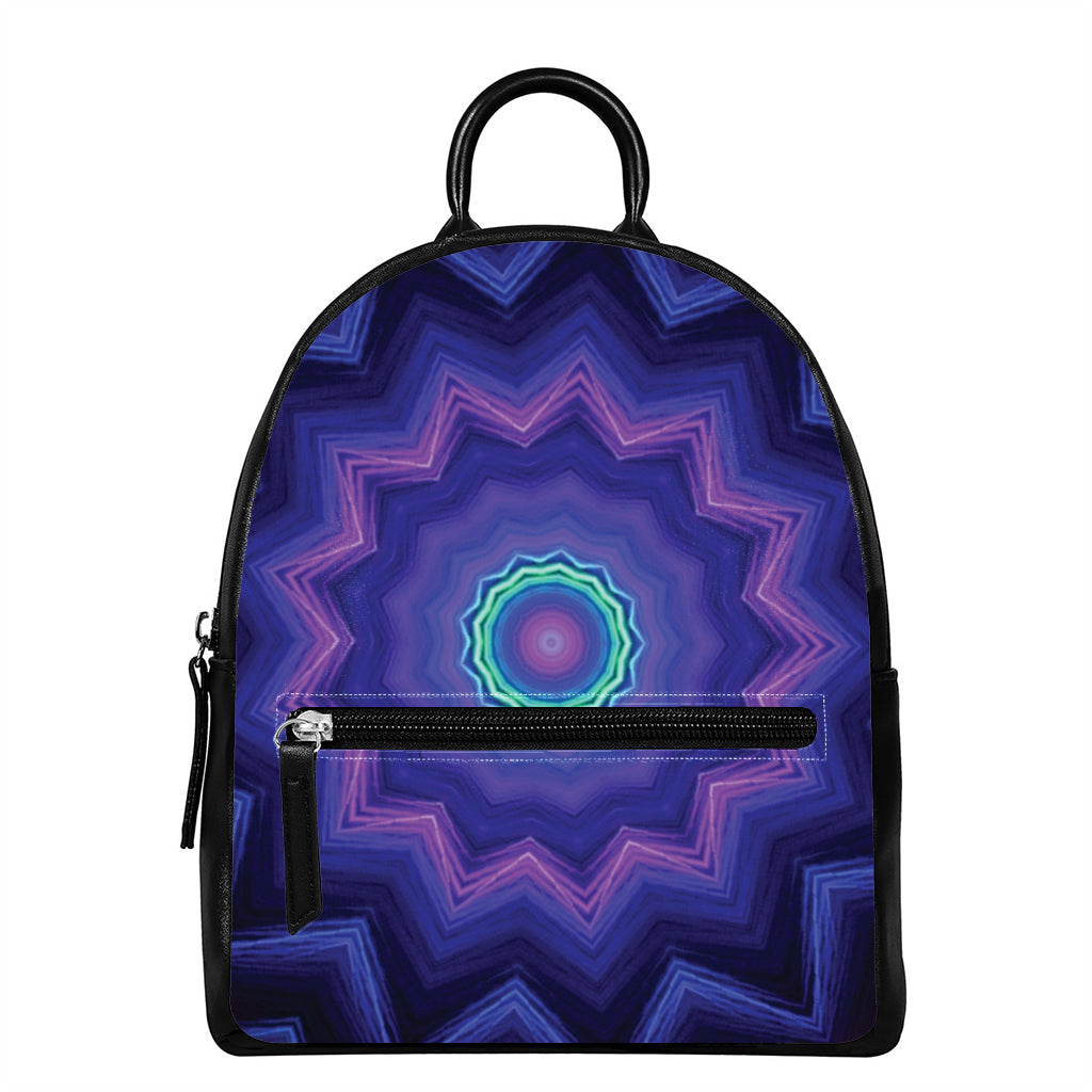 Purple And Blue Kaleidoscope Print Leather Backpack
