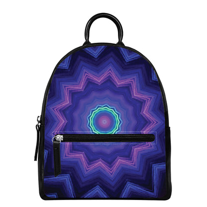 Purple And Blue Kaleidoscope Print Leather Backpack