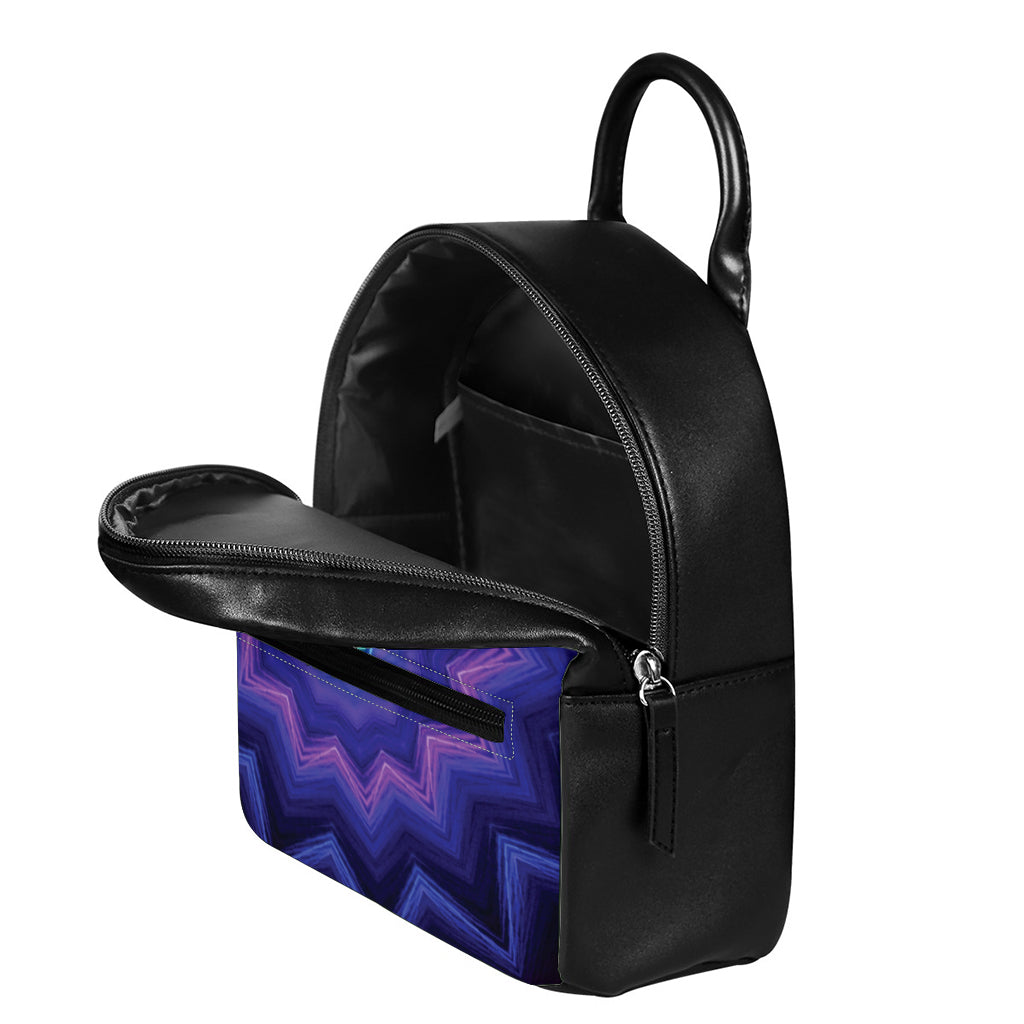 Purple And Blue Kaleidoscope Print Leather Backpack