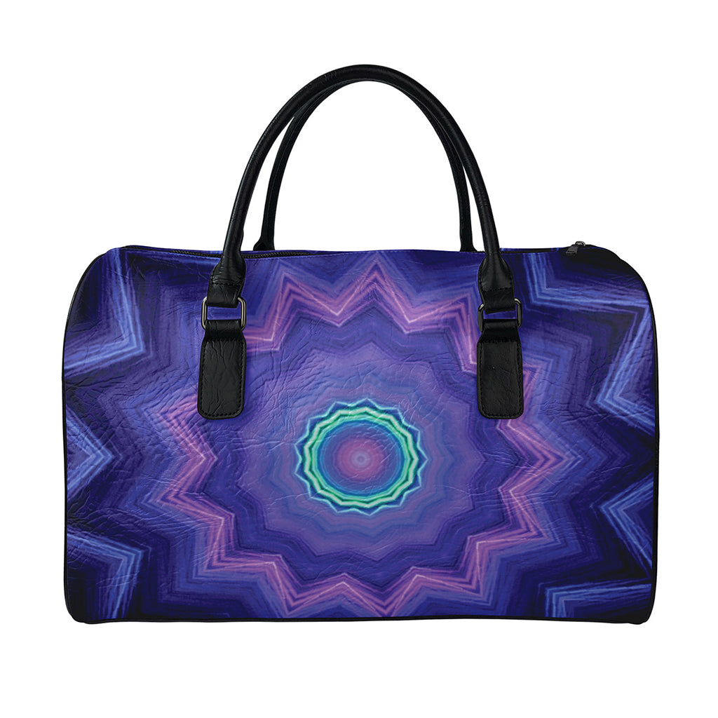 Purple And Blue Kaleidoscope Print Leather Duffle Bag