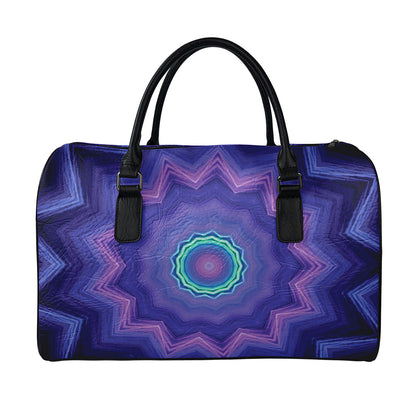 Purple And Blue Kaleidoscope Print Leather Duffle Bag