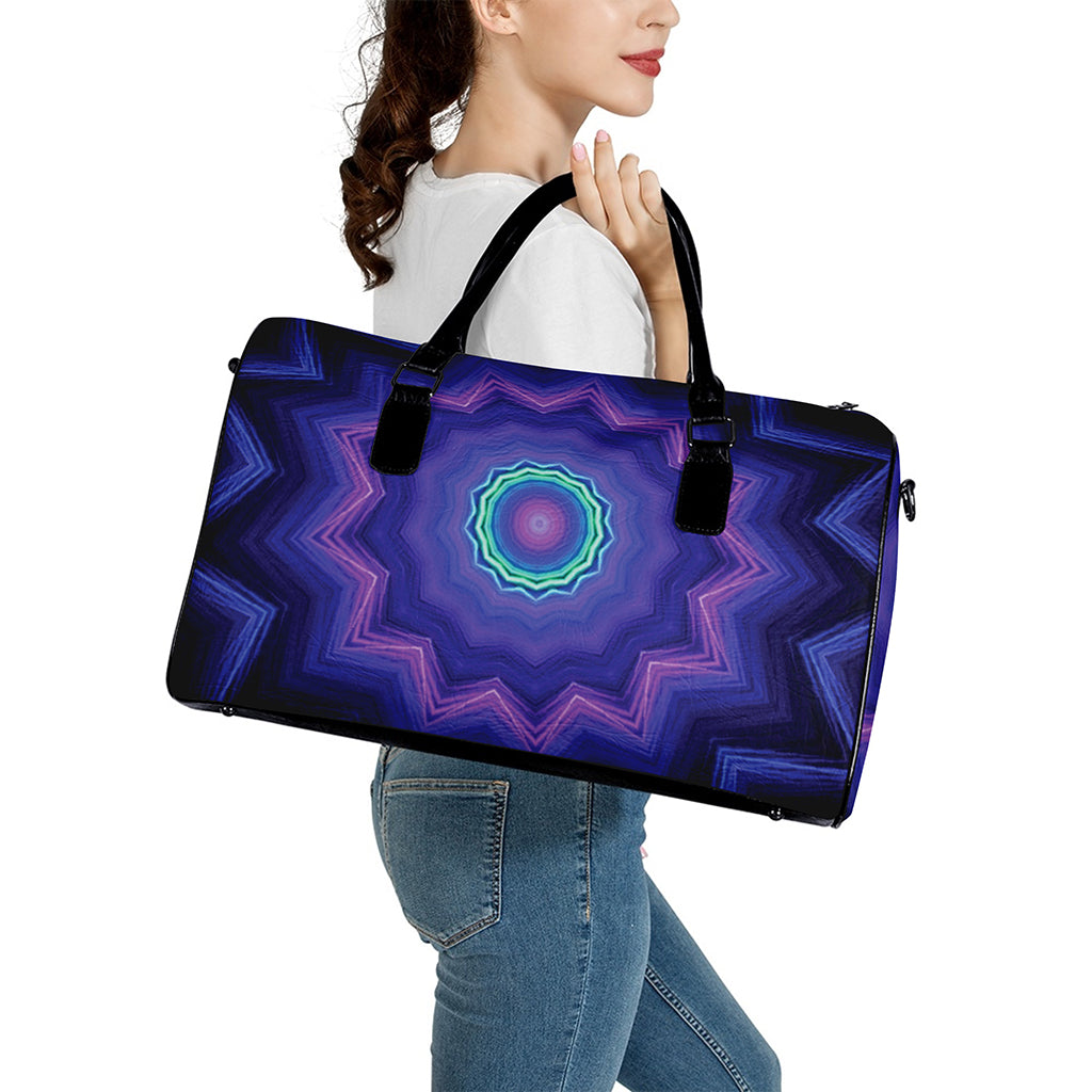 Purple And Blue Kaleidoscope Print Leather Duffle Bag