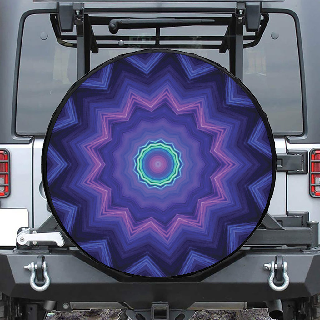 Purple And Blue Kaleidoscope Print Leather Spare Tire Cover