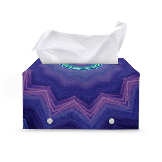 Purple And Blue Kaleidoscope Print Leather Tissue Box Cover