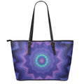 Purple And Blue Kaleidoscope Print Leather Tote Bag With Zipper