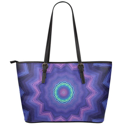 Purple And Blue Kaleidoscope Print Leather Tote Bag