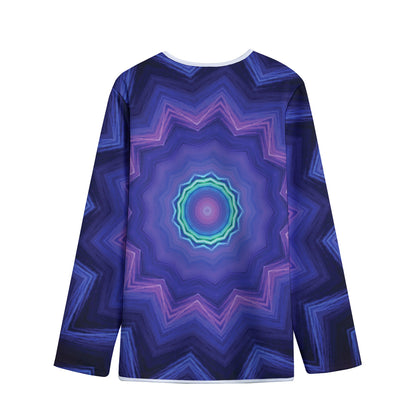 Purple And Blue Kaleidoscope Print Long Sleeve Short Coat
