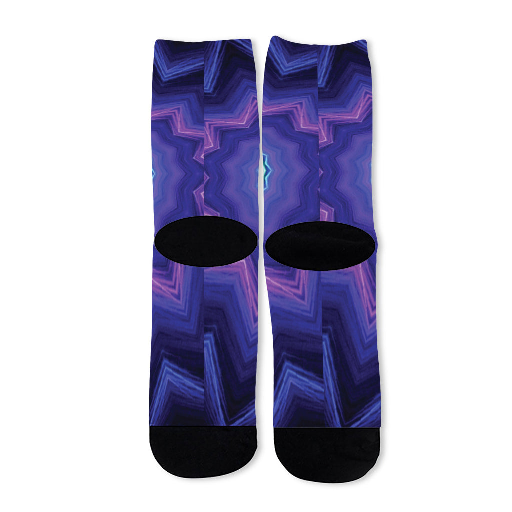Purple And Blue Kaleidoscope Print Long Socks
