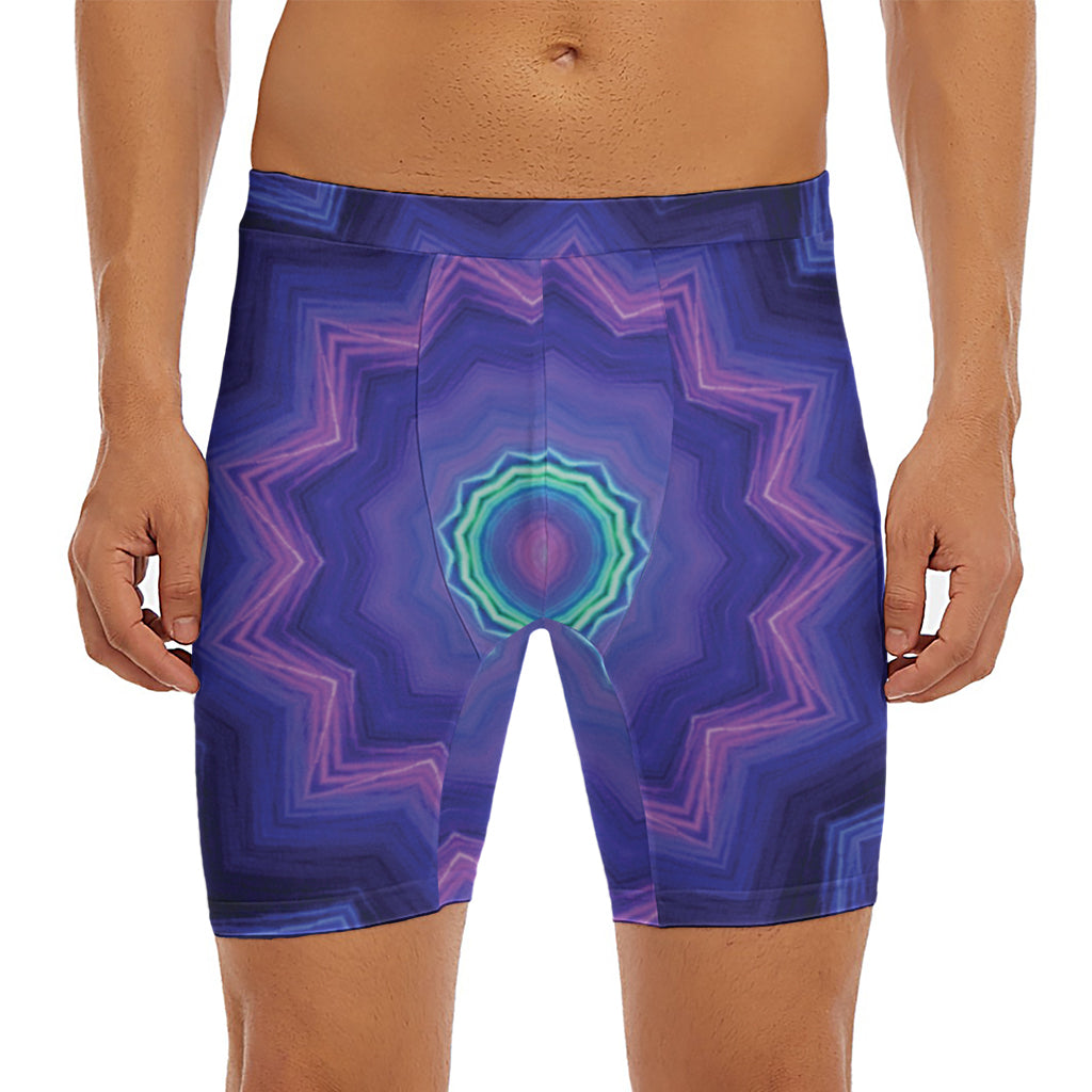 Purple And Blue Kaleidoscope Print Men's Long Boxer Briefs