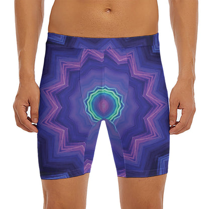 Purple And Blue Kaleidoscope Print Men's Long Boxer Briefs