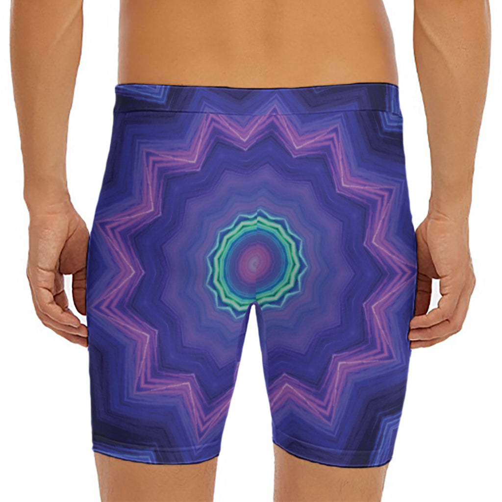 Purple And Blue Kaleidoscope Print Men's Long Boxer Briefs
