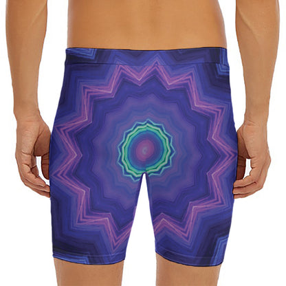 Purple And Blue Kaleidoscope Print Men's Long Boxer Briefs