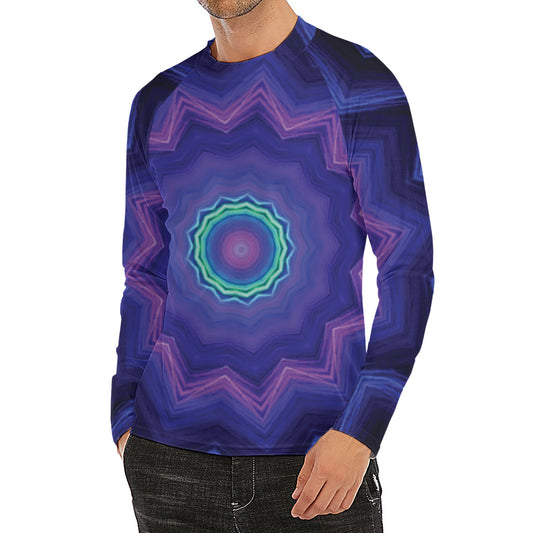 Purple And Blue Kaleidoscope Print Men's Long Sleeve Rash Guard