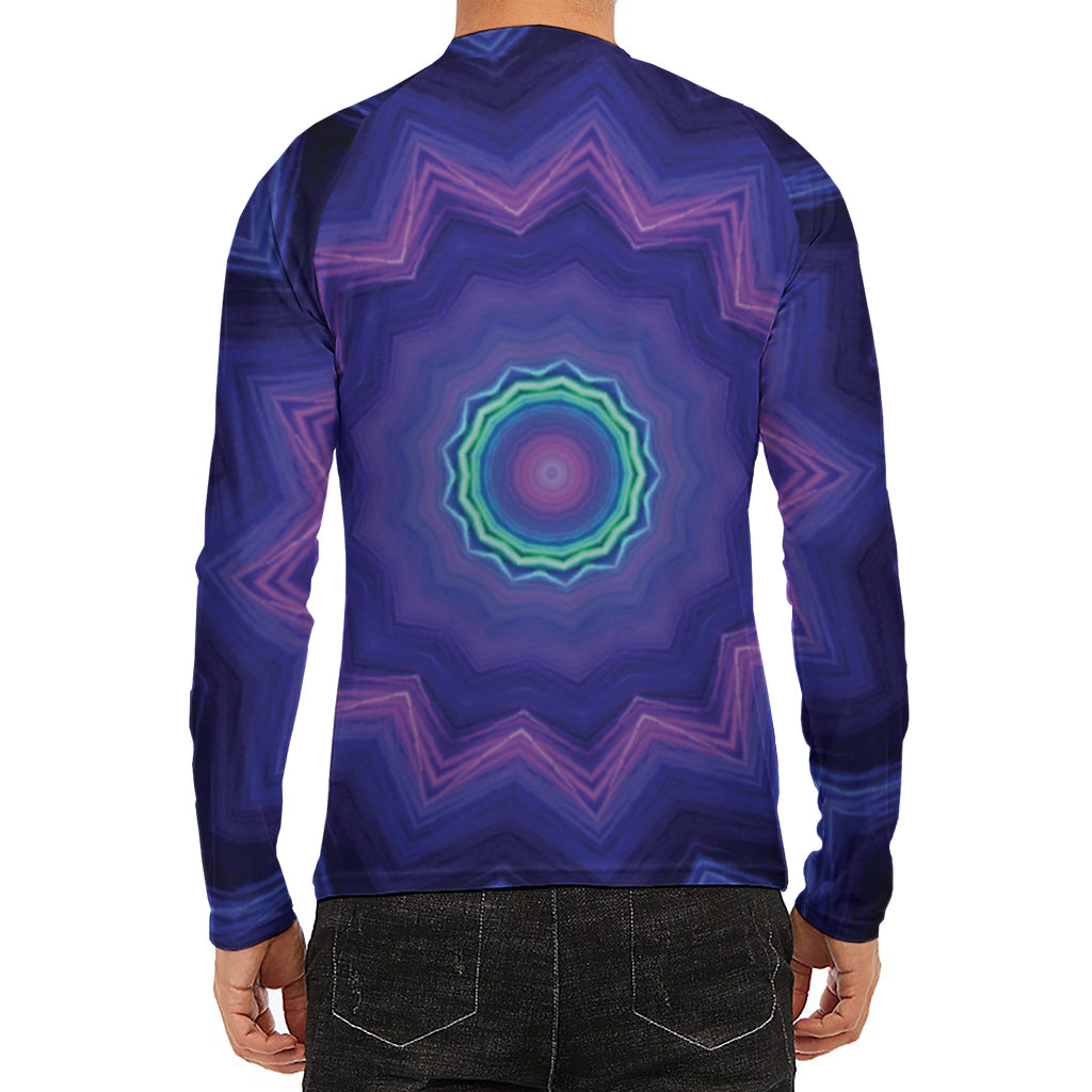 Purple And Blue Kaleidoscope Print Men's Long Sleeve Rash Guard