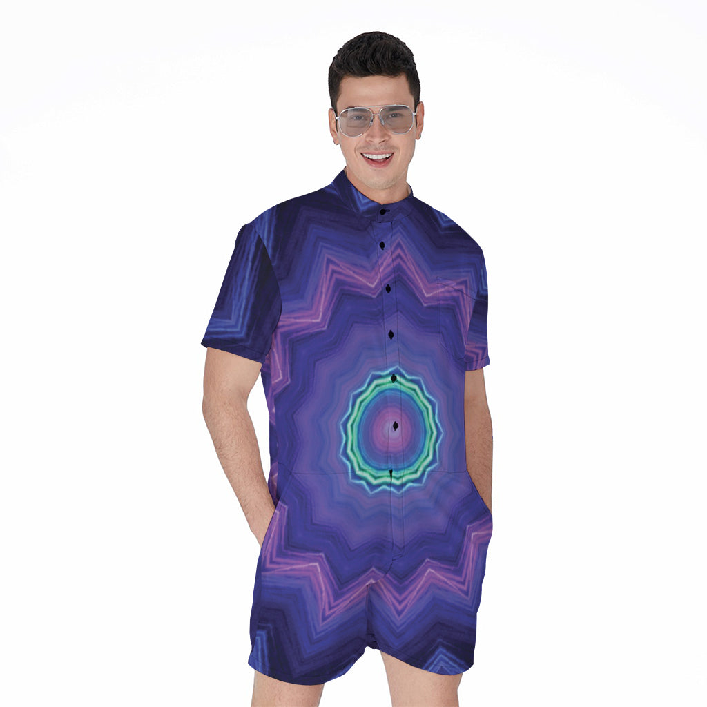 Purple And Blue Kaleidoscope Print Men's Rompers