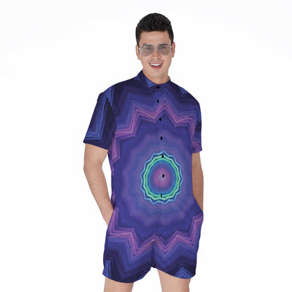 Purple And Blue Kaleidoscope Print Men's Rompers