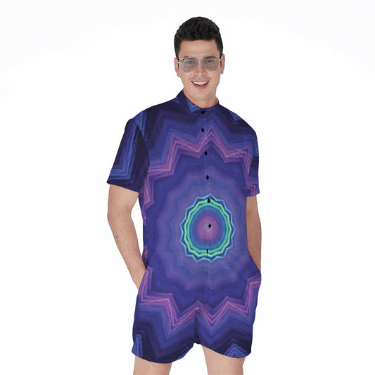 Purple And Blue Kaleidoscope Print Men's Rompers