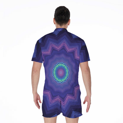 Purple And Blue Kaleidoscope Print Men's Rompers