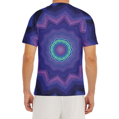 Purple And Blue Kaleidoscope Print Men's Short Sleeve Rash Guard