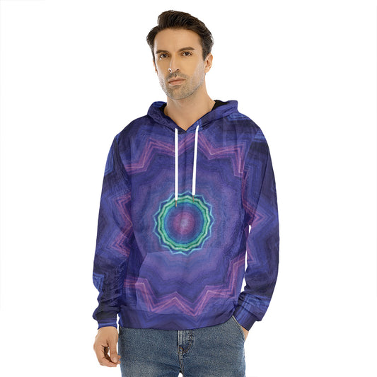 Purple And Blue Kaleidoscope Print Men's Velvet Pullover Hoodie