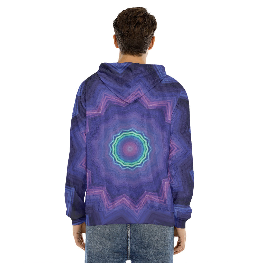 Purple And Blue Kaleidoscope Print Men's Velvet Pullover Hoodie