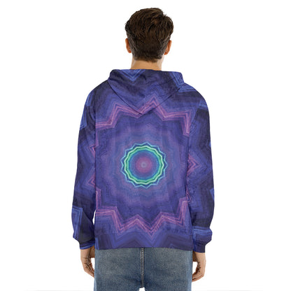 Purple And Blue Kaleidoscope Print Men's Velvet Pullover Hoodie