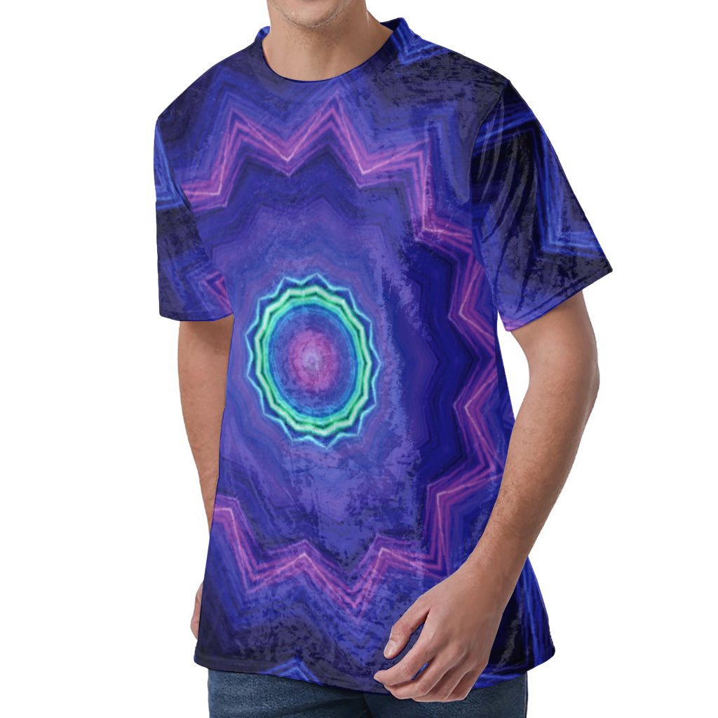 Purple And Blue Kaleidoscope Print Men's Velvet T-Shirt