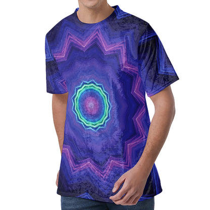 Purple And Blue Kaleidoscope Print Men's Velvet T-Shirt