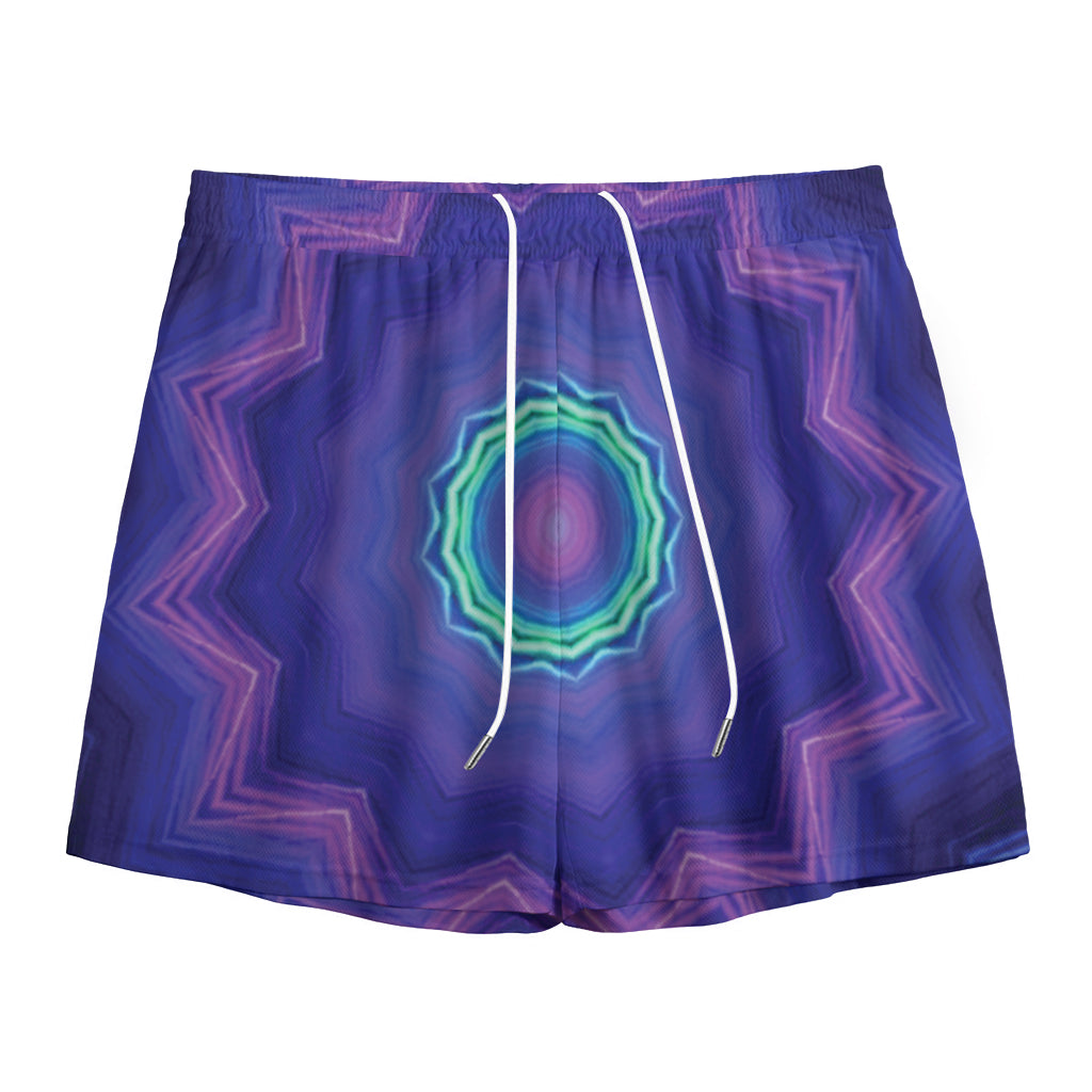 Purple And Blue Kaleidoscope Print Mesh Shorts