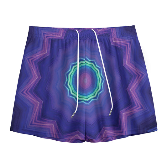 Purple And Blue Kaleidoscope Print Mesh Shorts