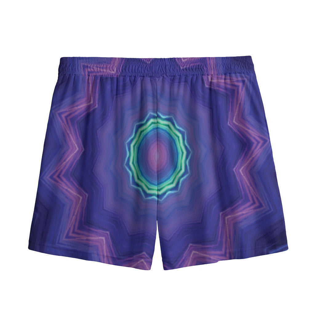 Purple And Blue Kaleidoscope Print Mesh Shorts