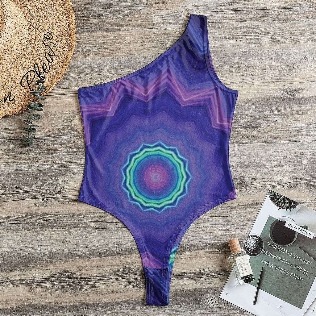 Purple And Blue Kaleidoscope Print One Shoulder Bodysuit